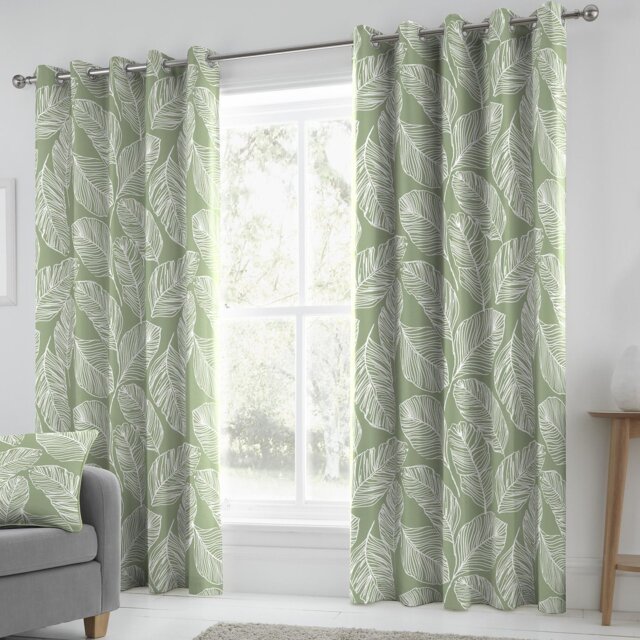 Fusion Matteo Palm Leaf Eyelet Curtains - Green - 168x183cm - image 1