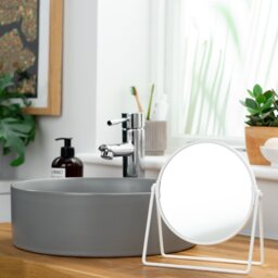 Argos Home White Metal Round Pedestal Swivel Mirror - 21x19cm - thumbnail 1