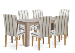 Argos Home Preston Extend Oak Dining Table & 6 White Chairs - thumbnail 1