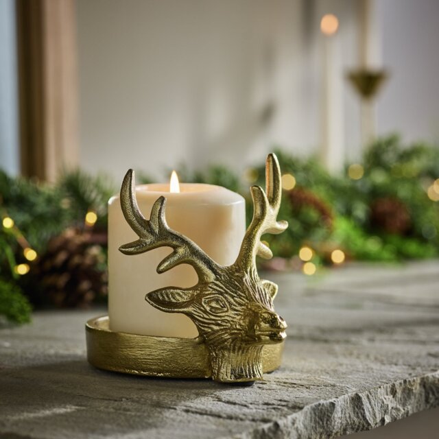 Habitat Stag Pillar Candle Holder - Gold - image 1
