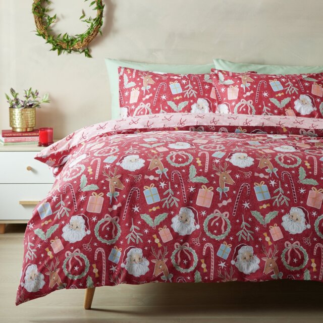 Argos Home Christmas Vintage Santa Bedding Set - Single