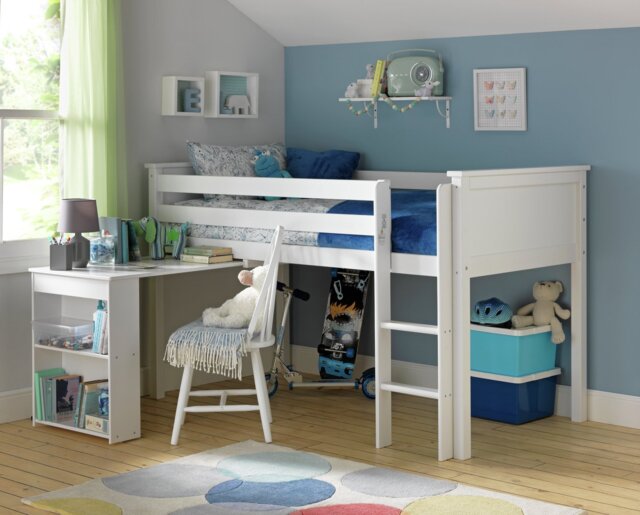 Habitat Brooklyn Mid Sleeper Bed Frame with Desk -White - image 1