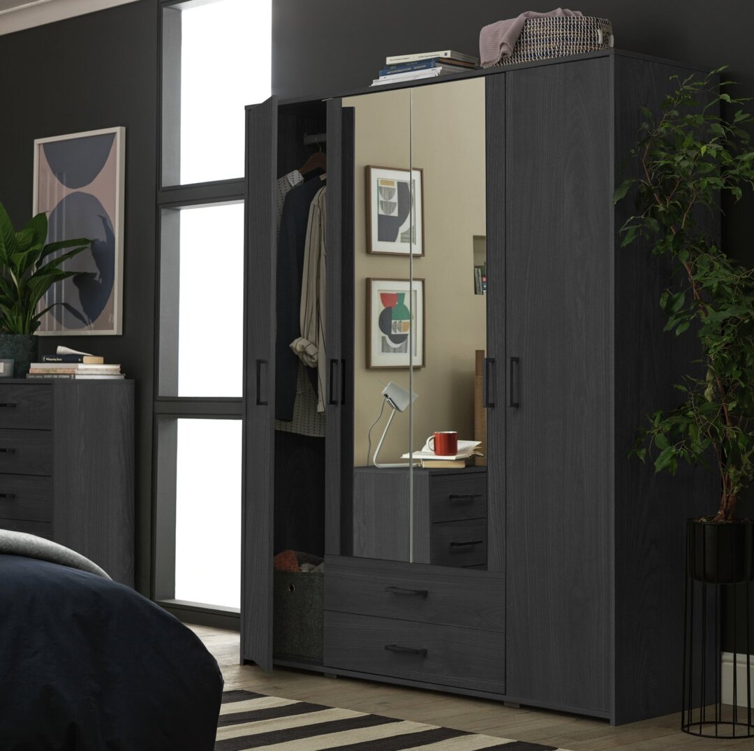 Argos Home Oslo 4 Door 2 Drawer Wardrobe - Black Oak Effect by Argos |  ufurnish.com, image size:1080x1075