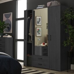 Argos Home Oslo 4 Door 2 Drawer Wardrobe - Black Oak Effect - thumbnail 1