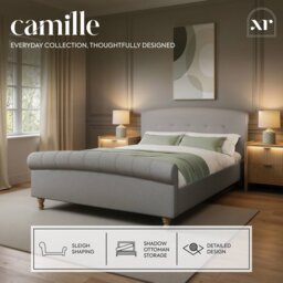 XR Living Camille Kingsize Sleigh Shadow Ottoman Bed - Grey