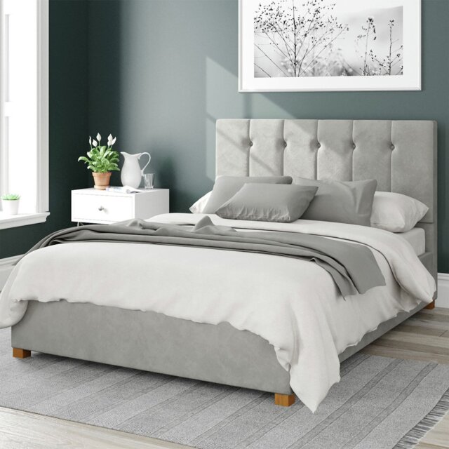 Aspire Hepburn Velvet Kingsize Ottoman Bedframe Light Silver - image 1