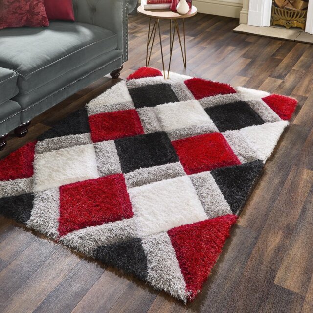 Origins 3D Geometric Red Shaggy Rug - 160x230cm - image 1
