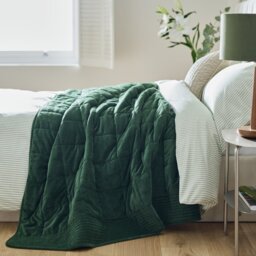 Habitat Velvet Quilted Bedspread - Green - 200x220cm - thumbnail 1