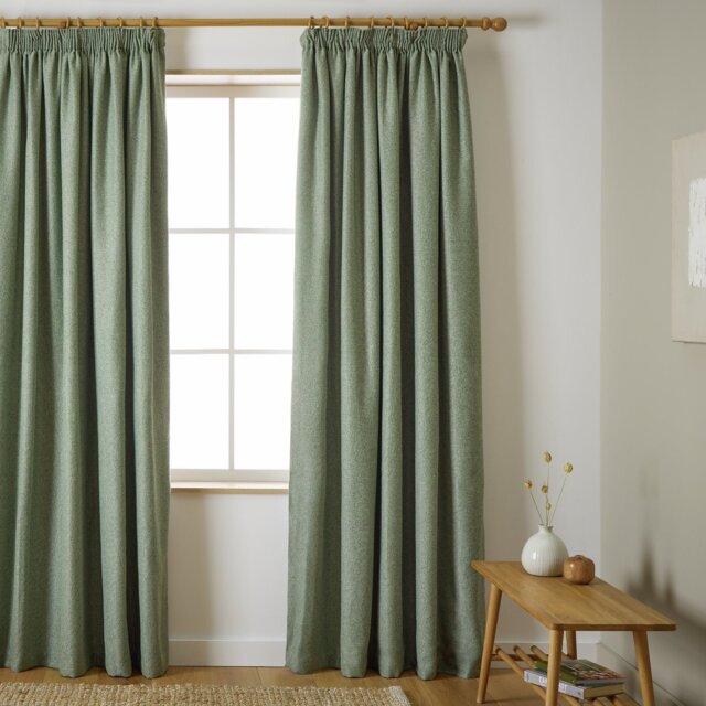 Habitat Herringbone Pencil Pleat Curtains - Green -168x229cm - image 1