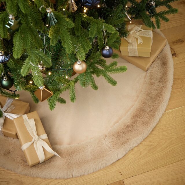Habitat Taupe Velvet and Faux Fur Christmas Tree Skirt - image 1