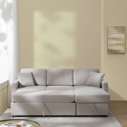 Habitat Reagan Right Hand Storage Corner Chaise Sofa Bed - Natural - thumbnail 2