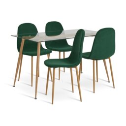 Habitat Beni Glass Oak Dining Table & 4 Green Chairs - thumbnail 1