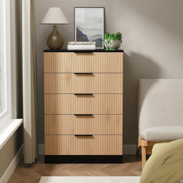 Livara Ready Assembled Tofino 5 Drawer Chest - Black & Oak - image 1