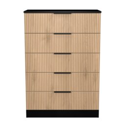 Livara Ready Assembled Tofino 5 Drawer Chest - Black & Oak - thumbnail 2
