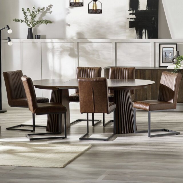 Julian Bowen Arya Ext Round Dining Table & 6 Brown Chairs - image 1