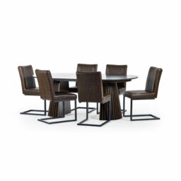 Julian Bowen Arya Ext Round Dining Table & 6 Brown Chairs - thumbnail 2