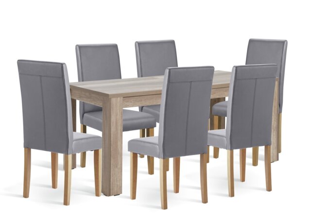 Argos Home Preston Ext Oak Dining Table & 6 Grey Chairs - image 1