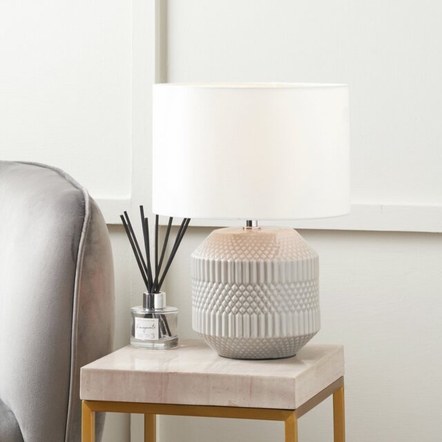 Pacific Meribel Ceramic Geo Textured Table Lamp - White - image 1