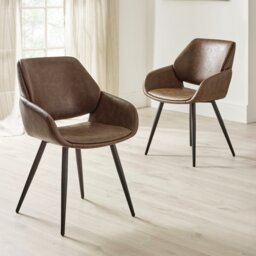 Julian Bowen Parker Pair of Faux Leather Dining Chairs - Brown