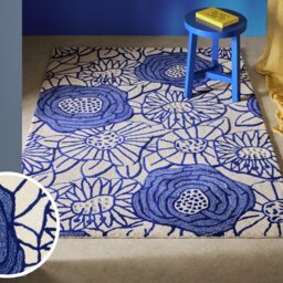 Habitat Scandi Floral Blue Wool Cut Pile Rug - 160x230cm - thumbnail 1