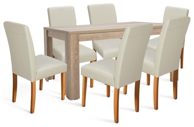 Argos Home Preston Oak Dining Table & 6 Cream Chairs - image 1