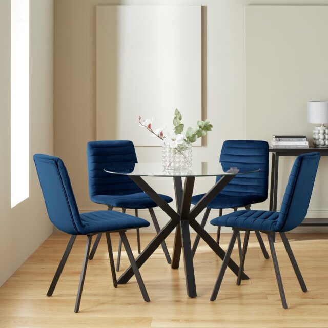 Argos Home Alice Black Dining Table & 4 Blue Chairs - image 1