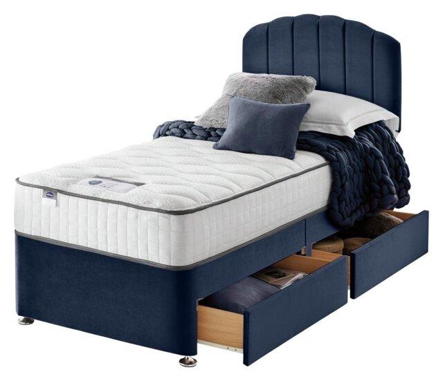 Silentnight Middleton Single Memory 2 Drawer Divan Bed- Blue - image 1