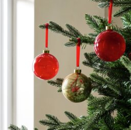 Habitat Pack of 3 Glass Christmas Baubles - Red & Gold - thumbnail 1