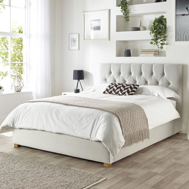 CL Boutique Velvet Kingsize Ottoman Bedframe - Light Silver - image 1
