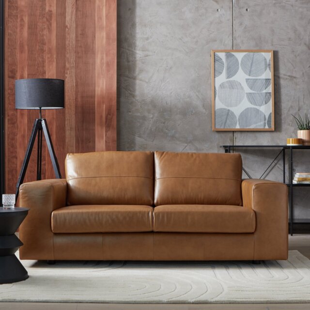 Argos Home Daly Leather Wide Arm 3 Seater Sofa - Tan - image 1
