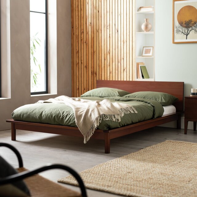 Habitat Akio Small Double Wooden Platform Bed Frame - Walnut - image 1