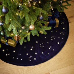 Habitat Blue Velour Gold Moons & Stars Christmas Tree Skirt - thumbnail 1
