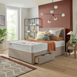 Silentnight Travis Double Comfort 2 Drawer Divan Bed & Headboard - Sandstone