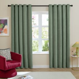Furn Soft Chenille Blackout Eyelet Curtains - Green - 229x229cm - thumbnail 2