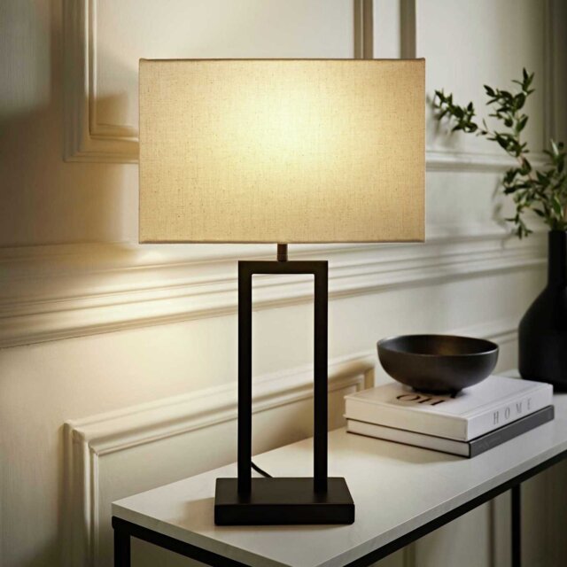 ValueLights Gloria Metal Double Stem Table Lamp With Rectangular Shade - Black - image 1