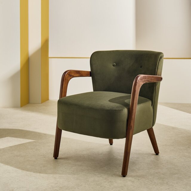 Habitat Yanni II Velvet Accent Chair - Olive - image 1