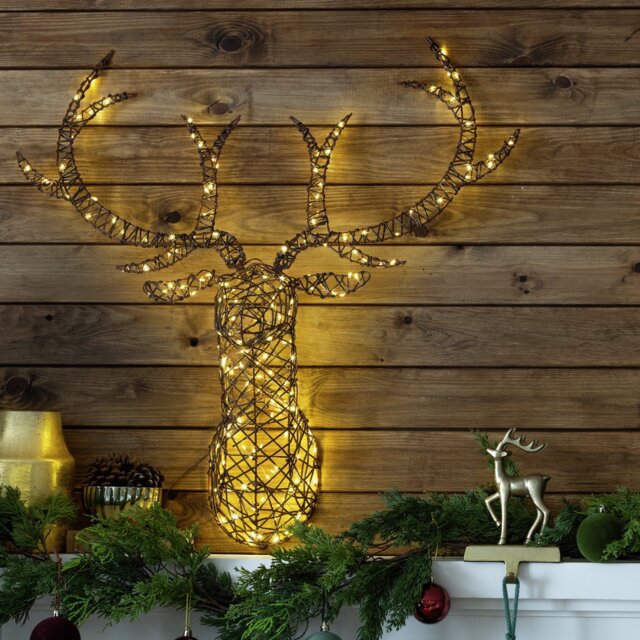 Habitat Battery Warm White Rattan Stag Head Christmas Light - image 1