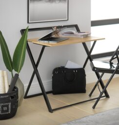 Habitat Compact Folding Office Desk - Black & Oak - thumbnail 2