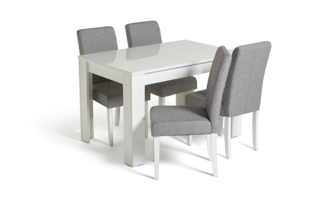 Argos Home Miami Extend White Dining Table & 4 Grey Chairs - image 1
