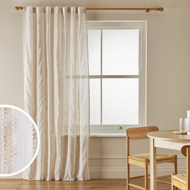 Argos Home Stripe Tab Top Sheer Voile Curtain - Neutral - 145x137cm - image 1