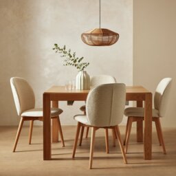 Habitat Drio Extending Oak Dining Table & 4 Cream Chairs - thumbnail 1