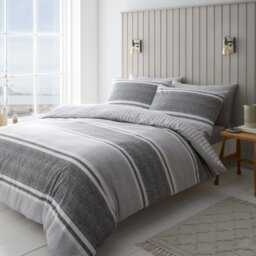 Catherine Lansfield Textured Bands Grey Bedding Set - Double - thumbnail 1
