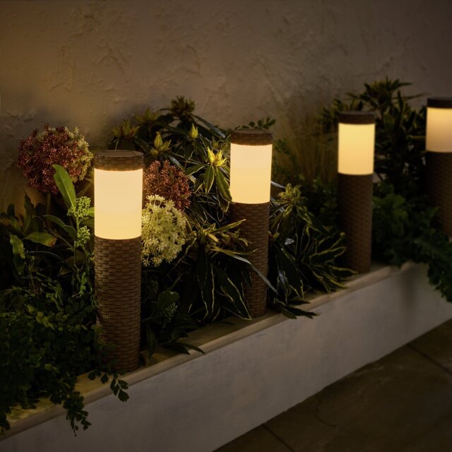 Garden by Solar Faux Rattan Bollard Light - Pack of 4 - image 1