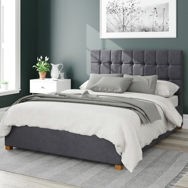 Aspire Sinatra Velvet Double Ottoman Bedframe - Steel - image 1