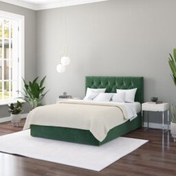 Aspire Olivier Kingsize Velvet End Lift Ottoman Bed - Green - thumbnail 1