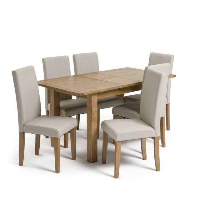 Argos Home Miami Extending Oak Dining Table & 6 Cream Chairs - image 1