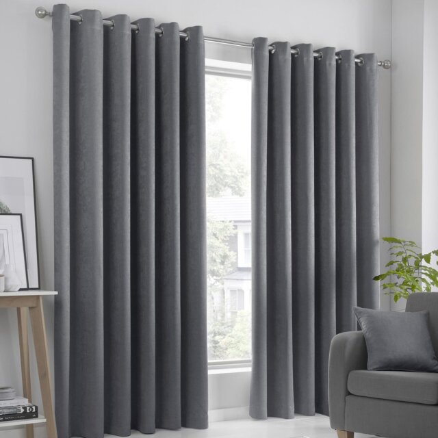 Fusion Strata Dim-out Eyelet Curtains - Charcoal - 229x229cm - image 1