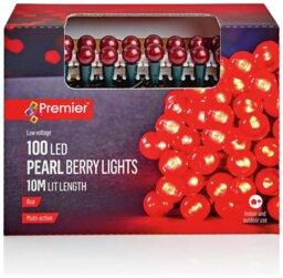 Premier Decorations 100 Red LED Christmas Pearl Berry Lights - thumbnail 2