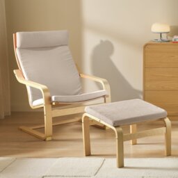 Argos Home Bentwood Fabric Armchair & Footstool - Natural