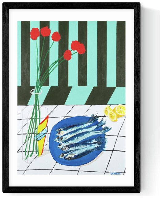 East End Prints Striped Sardines Black Frame Art Print - A3 - image 1